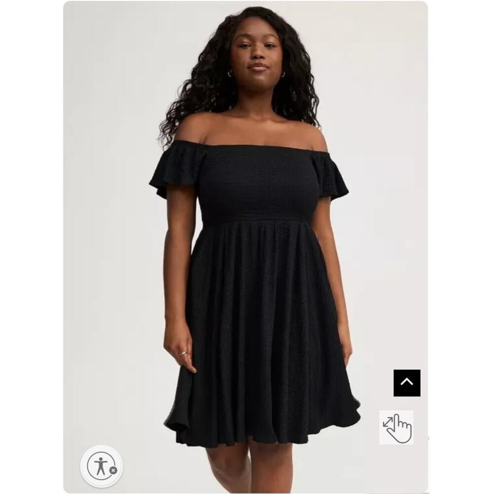 Torrid Smocked Off-Shoulder Skater Dress 3 3X 22-24 Goth Witchy Boho Crinkle